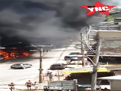 Exact moment of burning truck crashing into a car. (Full video)