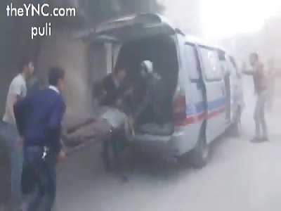 Evacuation of martyrs and wounded after attacking the forces of the Syrian regime with mortars