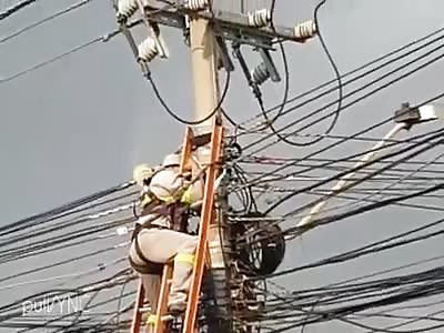 Worker of a telephone network, pending in the electrical network dies electrocuted