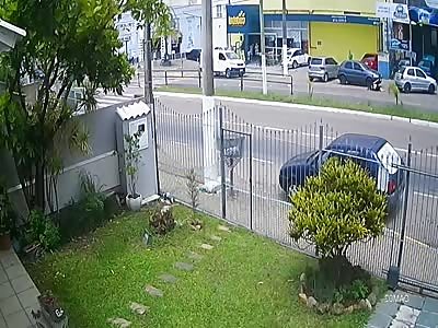 CCTV. Woman dies by a car without control.