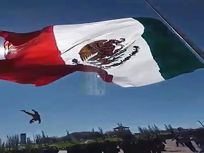 Soldier Falls out of the Mexican Flag