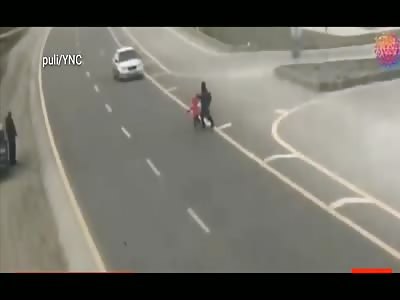 Mother and Son Walking on Road Violently Hit by Speeding Car