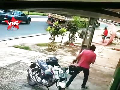 Guy Gets Squashed by Truck(CCTV+AFTERMATH)