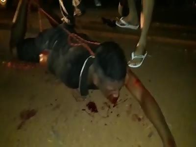 Thief brutally punished by people