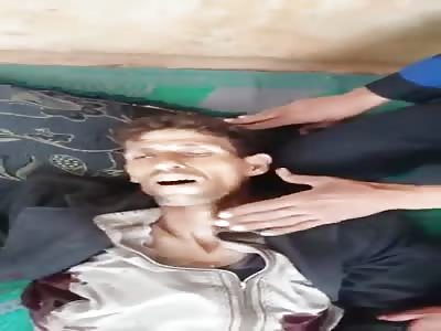 Civilians mourn the killing of now martyr, Abu-Qusay, by Assad and Rus