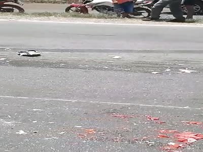 (Another angle) woman smashed by truck
