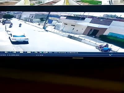 CCTV.  Accident two motorcyclist hits with car