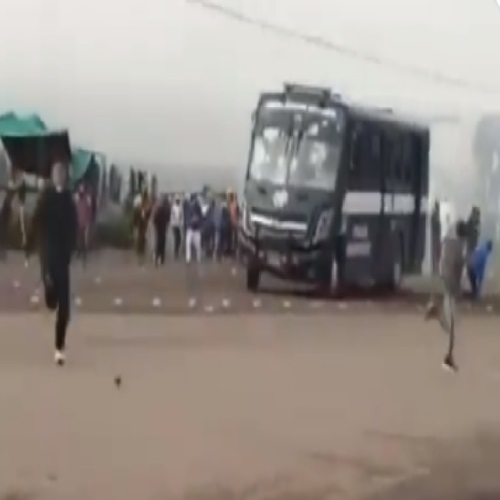 Police Bus Hitting and Knocking Over Demonstrators In Mexico