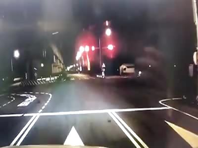 CCTV. Accident, car vs motorcyclist.