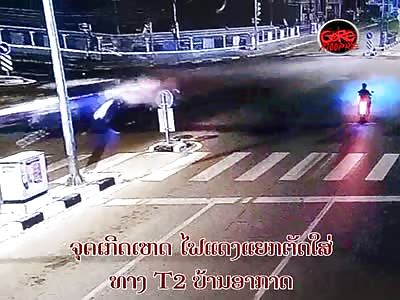 CCTV. motorcyclist is hit by car