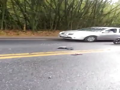 brutal accident where motorcyclist loses leg 