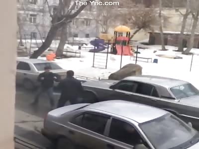 Bad ass Russian puts up a good fight only to be shot in the face !!