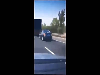CRUNCH!!! (Fatal) Small car gets crushed between two semi's