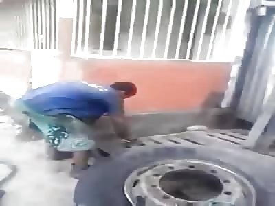 Tire Explosion Blows Off Guys Shorts