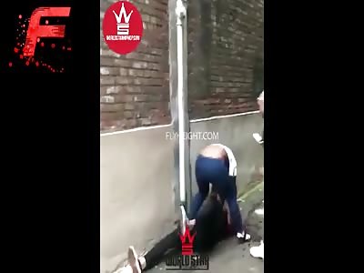 Cops break up a girl fight in an alley in downtown Pittsburgh