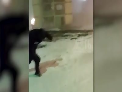 A wind blows a man in Norilsk