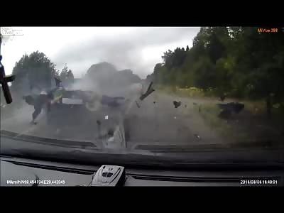 Brutal Collision Between Car and Truck Ejects Passengers : Slow Mo Added