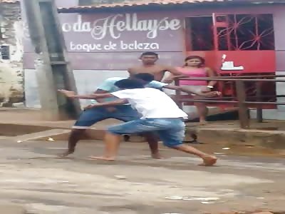 Two men fight with knife machete fight