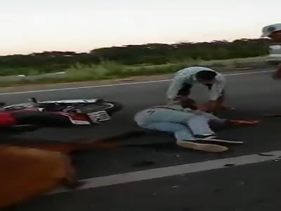 Brutal accident with biker