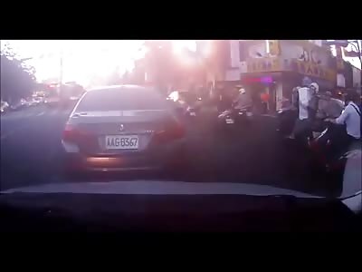 Angry Driver Verses Many  Mopeds 