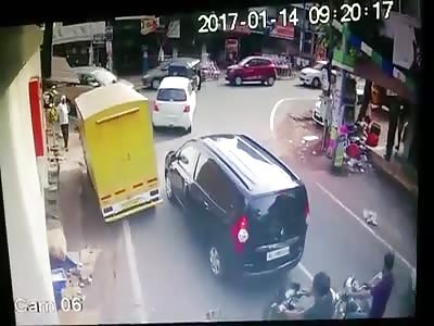 biker nearly crushed to death