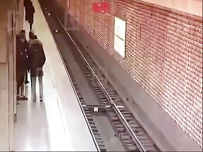 pushed under a train 