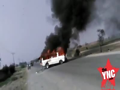 man jumps out of a burning van