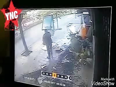awesome Accident van crashed into a bus stop killing the driver