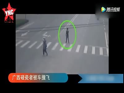 a Man waits for the right moment to jump into a moving  car