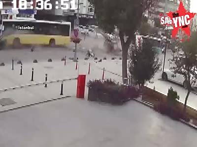 car and the public bus head to head collided in Istanbul