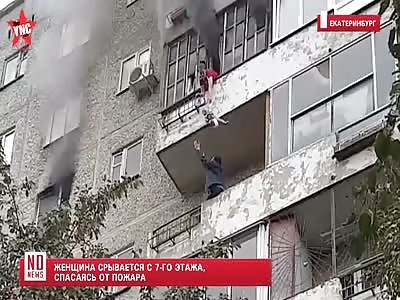 in Russia a woman fell 7 floors trying to escape a fire