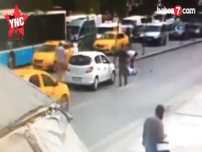 man gets hit twice in Istanbul! First he got hit by a taxi and then by another car