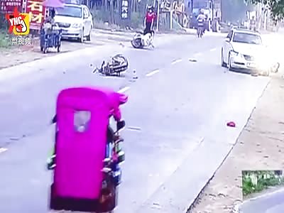 in Guangdong motorcycle man is sent flying 
