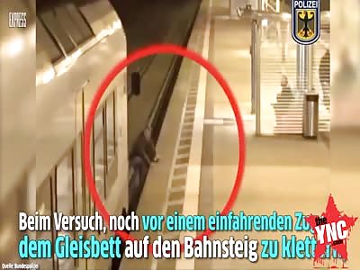 man nearly gets crushed by a train  in Germany