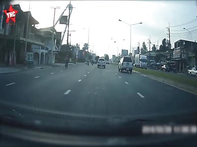 Two cars and two motorbikes have Accident on Thepkasatri Road , Thailand 