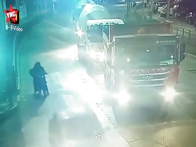 man and a woman gets crushed by a truck
