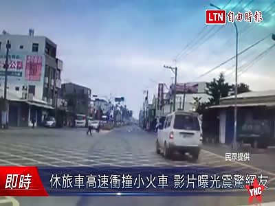SUV high speed collision with a small train in tawain 