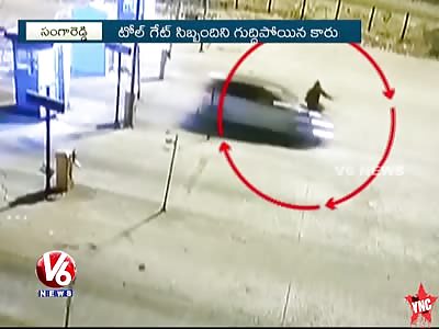  Speeding Car Hits a Toll Gate Employee In Sangareddy