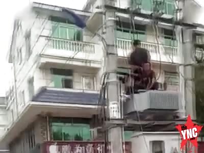 a man was electrocuted when trying to move cable wires in  Fujian Province