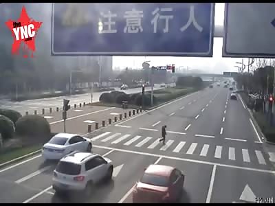 lucky escape MR Liu on the zebra crossing 