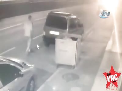 man crushed by a car  in Turkey 