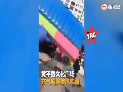 accident in  Guangdong Inflatable castle was blown by strong winds