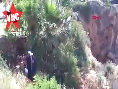 woman jumps of a cliff in turkey 
