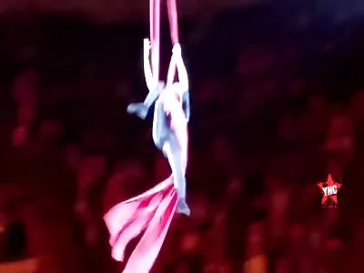 gymnast falls  at the circus festival in Novokuznetsk,Russia