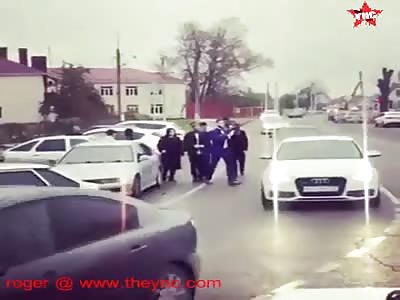Shooting in the air at a wedding on the roadway in the Russian republic of adygea