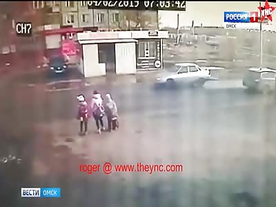 a kid gets hit by a car in Omsk City,Russia
