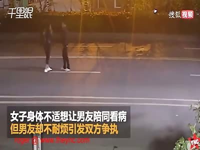 a stupid love couple gets crushed by a car in Jiangxi