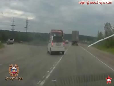 russian woman coldies her Honda Into a truck  in Krasnoyarsk