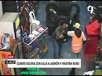 thief Gets hit by his victims in Jaen City,Peru