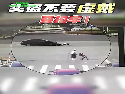 Car collided into a Man on his electric bicycle in Zhenhai